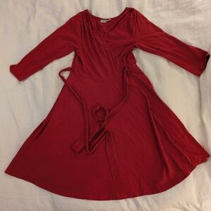 eShakti red cotton blend wrap dress